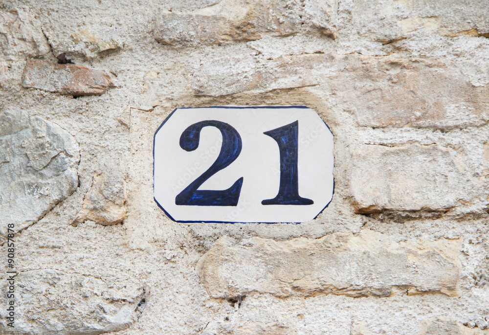 Number twenty one on the stome wall Number twenty one on the stome wall