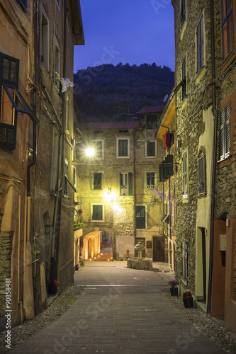 The typical ancient small street in a small town in Liguria