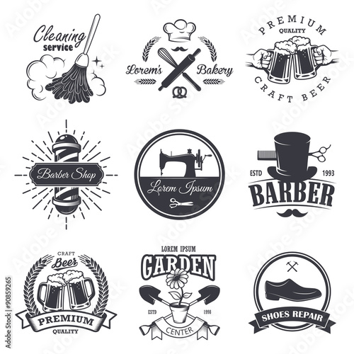 set of vintage workshop emblems