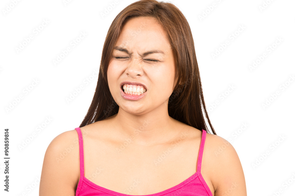 Angry Asian Woman Gritting Teeth Closed Eyes H Angry Asian Woman Gritting Teeth Closed Eyes H