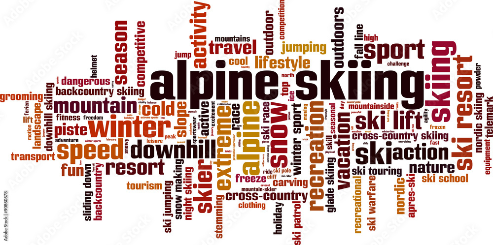 Alpine skiing word cloud concept. Vector illustration Alpine skiing word cloud concept. Vector illustration