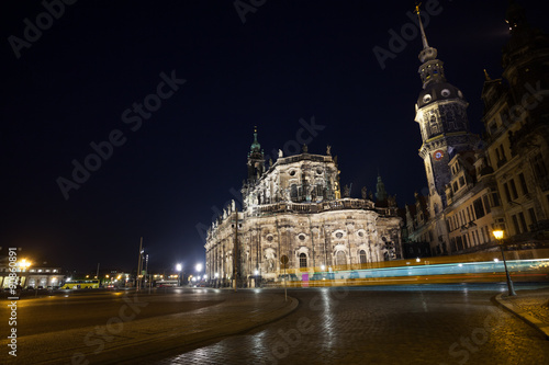 Dresden downtown Theaterplatz square at night