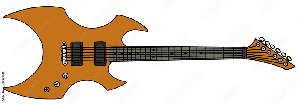 Orange electric guitar / Hand drawing, vector illustration