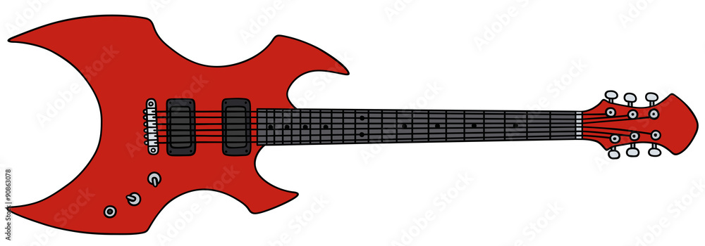Red electric guitar / Hand drawing, vector illustration