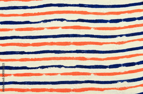 Blue and orange striped background. Horizontal stripes pattern on fabric.