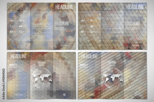 Vector set of tri-fold brochure design template on both sides