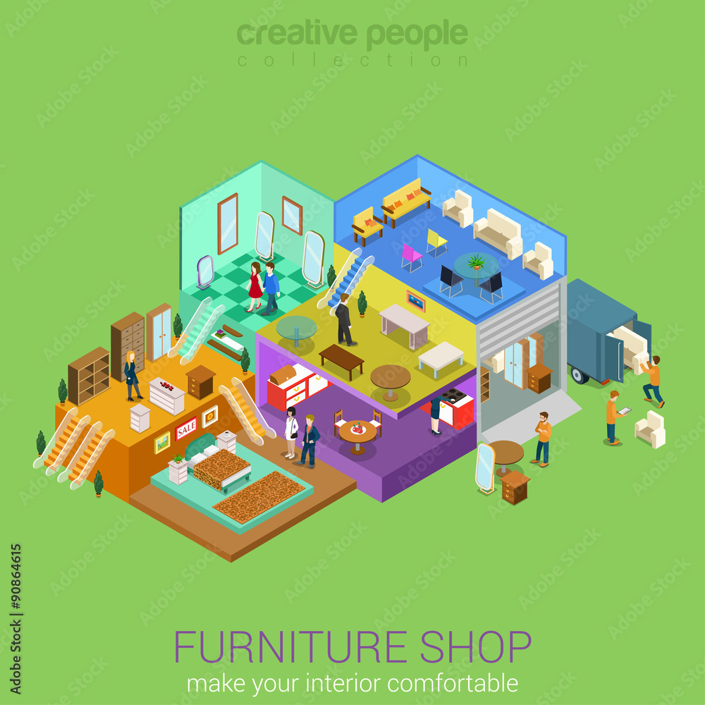 Furniture shop isometric interior floors concept Furniture shop isometric interior floors concept
