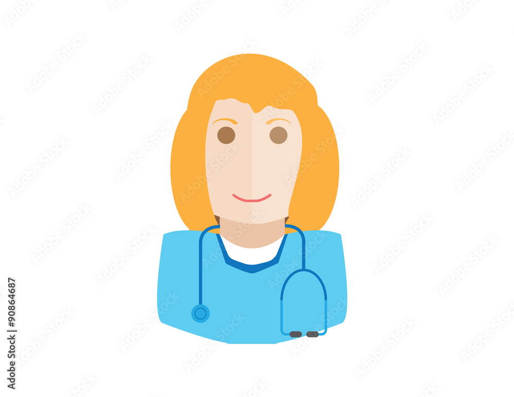 Female doctor avatar icon woman with flat design element. Modern style logo vector illustration concept. Isolated on white background. diagnostic Female doctor avatar icon woman with flat design element. Modern style logo vector illustration concept. Isolated on white background. diagnostic
