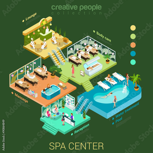 Flat isometric vector SPA center floors interior concept