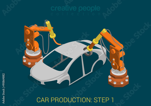 Car production plant welding process assembly shop
