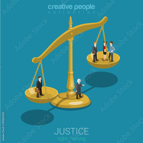 Justice and law, judgment and decision flat 3d isometric concept