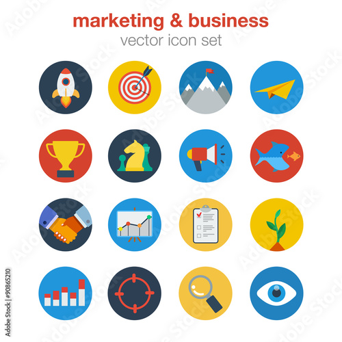 Flat marketing and business ingographic icons set