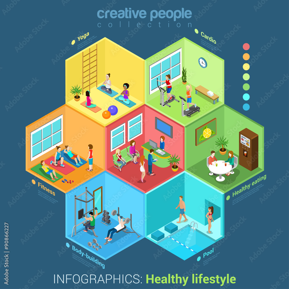 Fitness sport center interior flat vector concept Fitness sport center interior flat vector concept