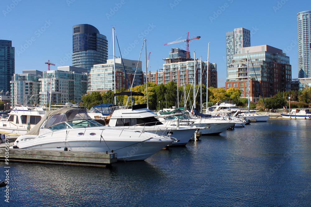 Yachts in a downtown Toronto marina