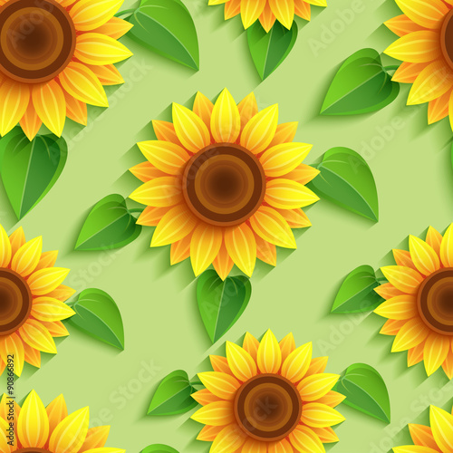 Fototapeta Naklejka Na Ścianę i Meble -  Floral seamless pattern with 3d sunflowers