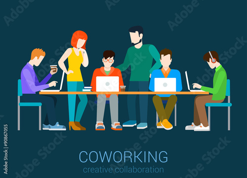 Coworking flat web infographic concept vector