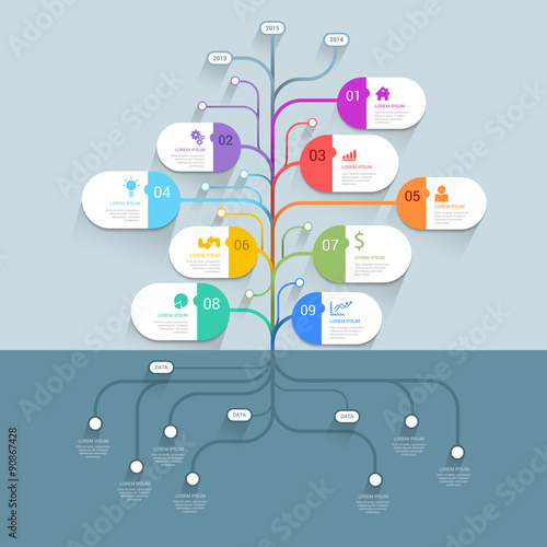 Tree mindmap timeline process infographics template background
