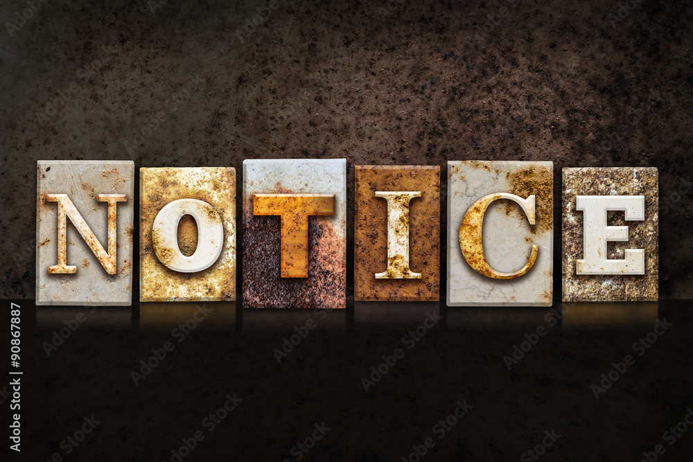 Naklejka premium Notice Letterpress Concept on Dark Background