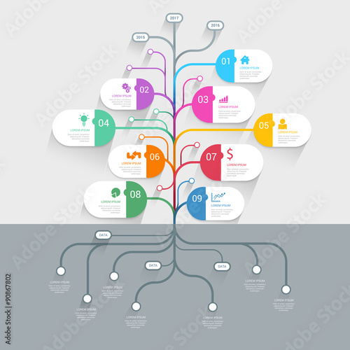 Tree timeline process mindmap vector infographics