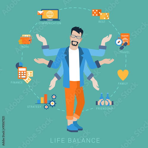 Life balance man lifestyle vector flat infografic: icons