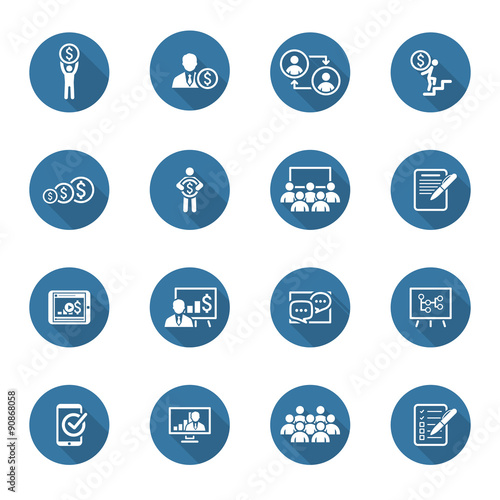 Business Coaching Icon Set. Online Learning. Flat Design.