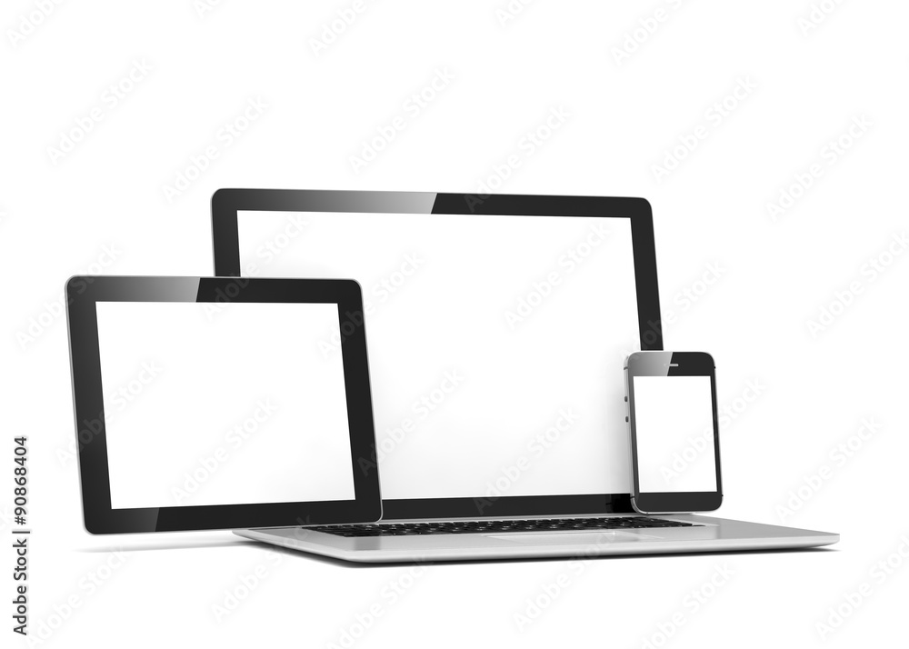 laptop, tablet, phone, on white laptop, tablet, phone, on white