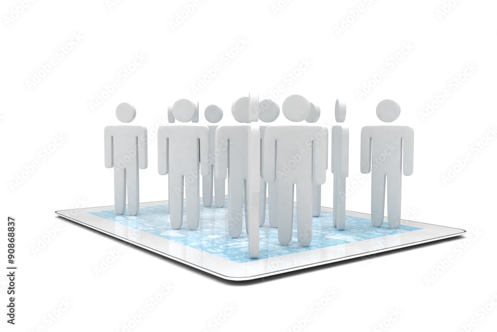group of people figures on tablet PC, 3d render group of people figures on tablet PC, 3d render