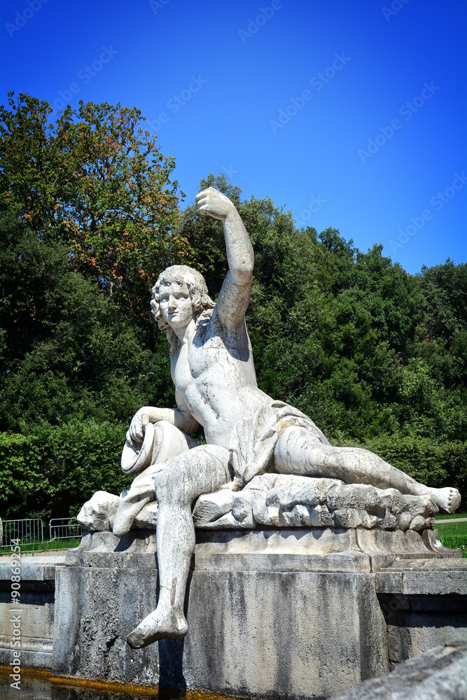 Fototapeta premium The baroque residence of Caserta in Italy, the lake, the statues.