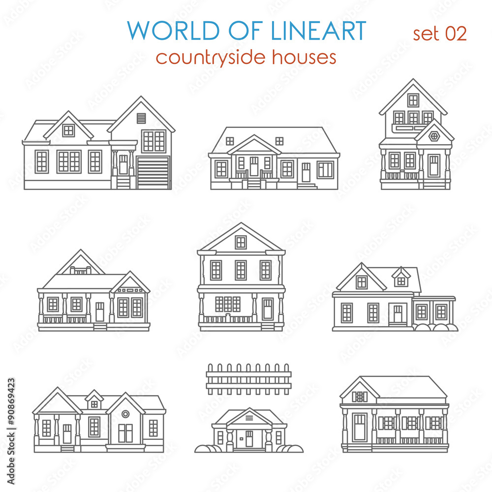 Architecture countryside house townhouse lineart vector