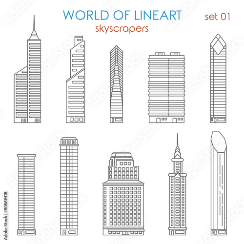 Architecture city skyscraper graphical lineart vector set