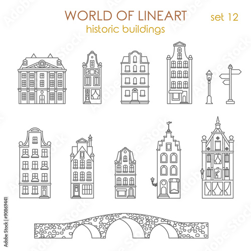 Architecture historic old buildings graphical lineart vector