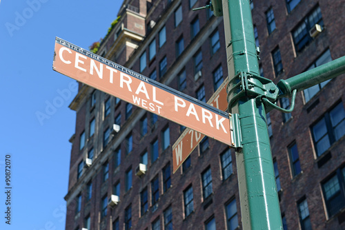 Central Park West road sign, Manhattan New York