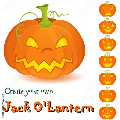 Halloween pumpkin Jack O'Lantern set isolated on white