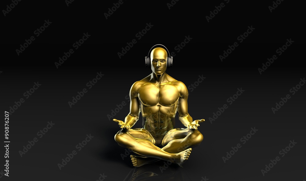 Man with Headphones Listening to Music Meditating