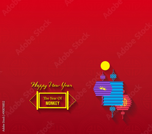 chinese new year background with lantern and full moon