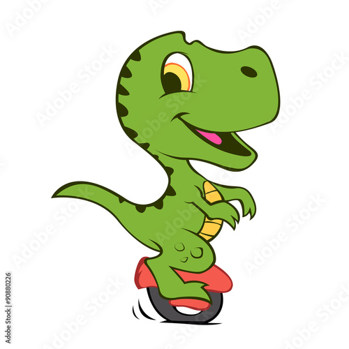 Cartoon dino on electric vehicle of a wheel