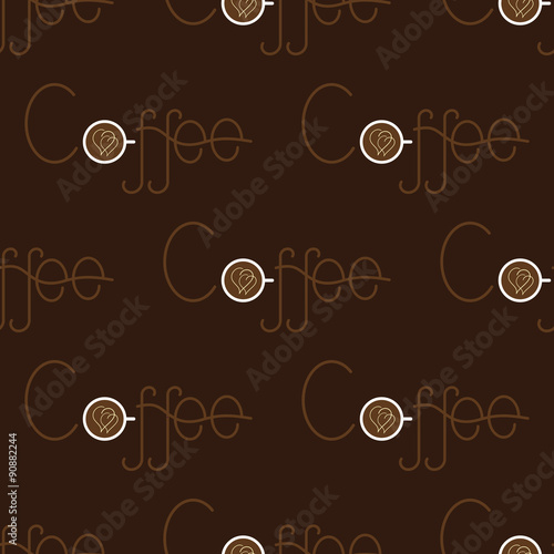 Pattern with coffee lettering with cup