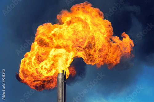 Obraz na plátne Gas flaring. Burning of associated gas at oil production.