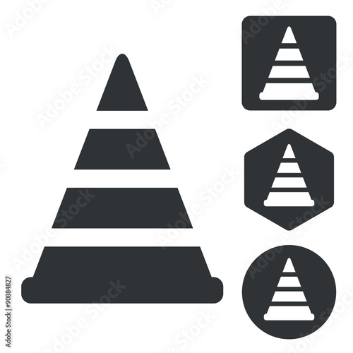 Traffic cone icon set, monochrome