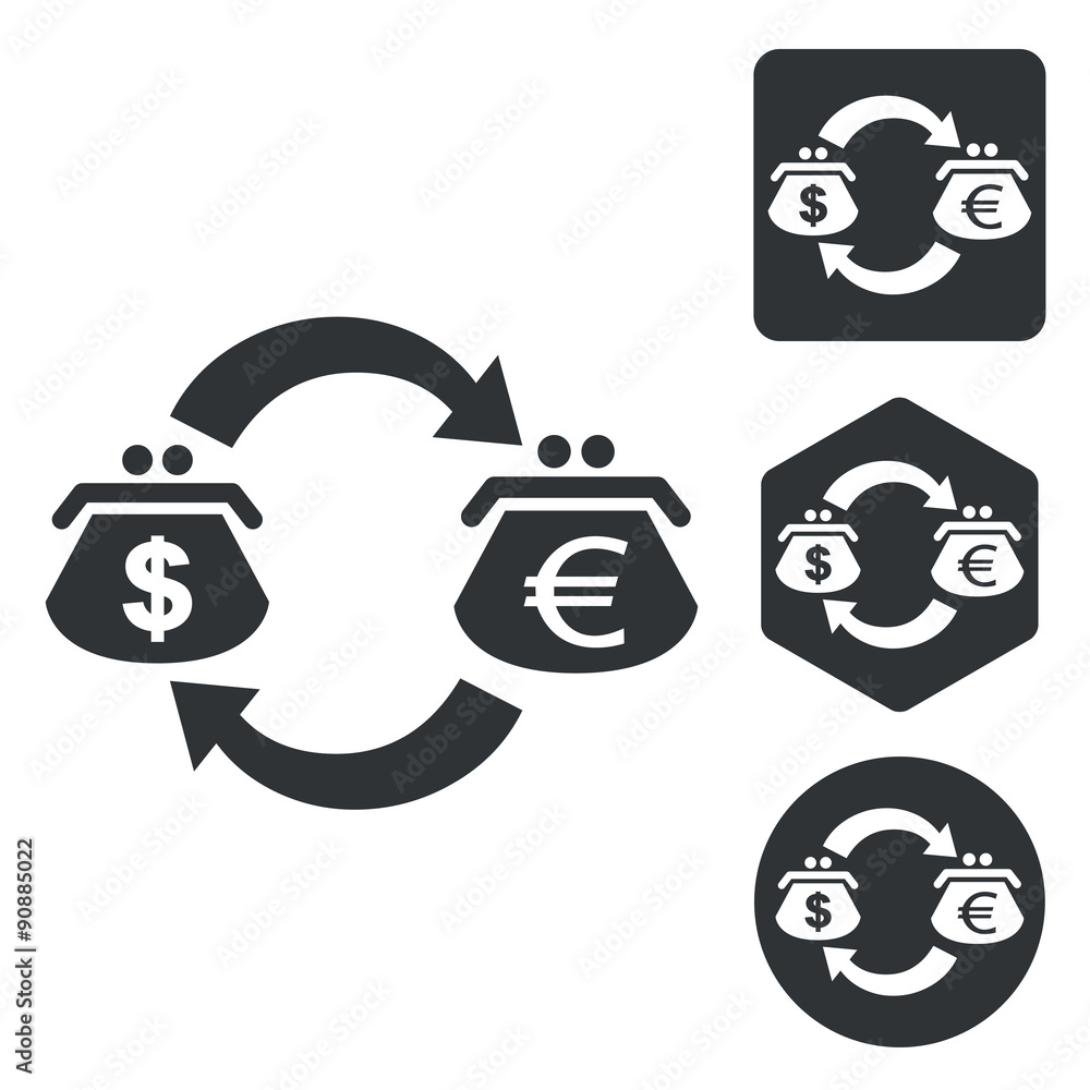 Obraz premium Dollar-euro trade icon set, monochrome