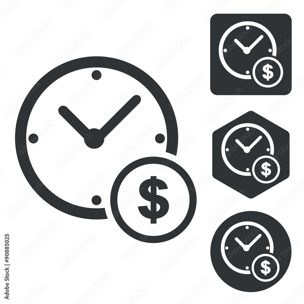 Dollar time icon set, monochrome Dollar time icon set, monochrome