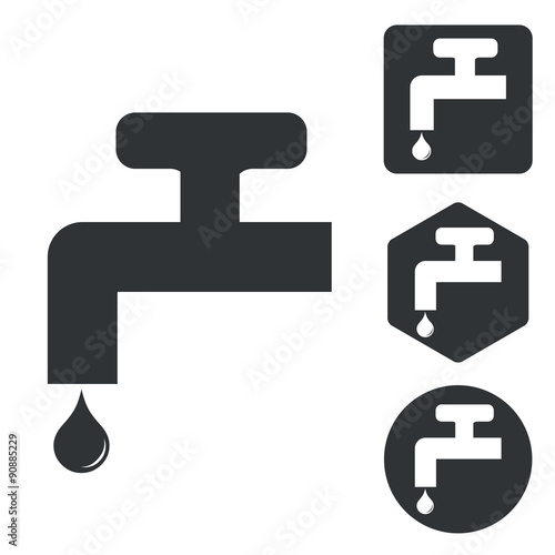 Water tap icon set, monochrome