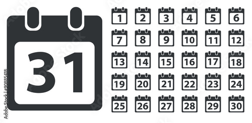 Calendar day icon set, monochrome