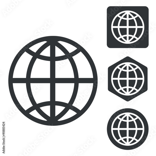 Globe icon set, monochrome