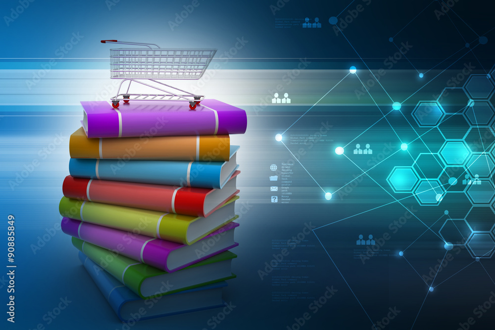 Fototapeta premium books and trolley in colour background
