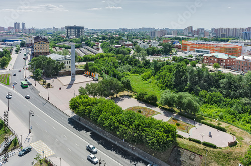 Historical center on coast Tura river. Tyumen