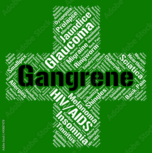Gangrene Word Shows Poor Health And Gangrenous photo