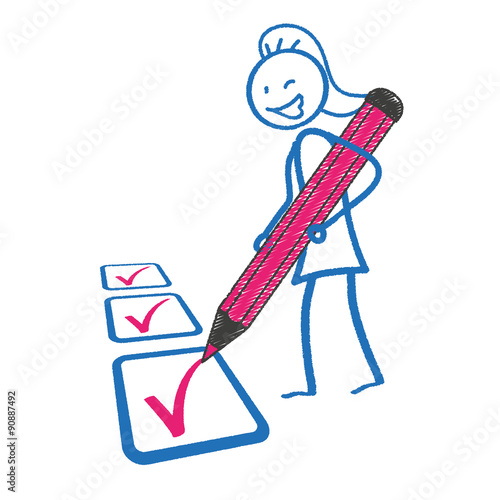 Blackboard Stickwoman Checklist Pink Pen