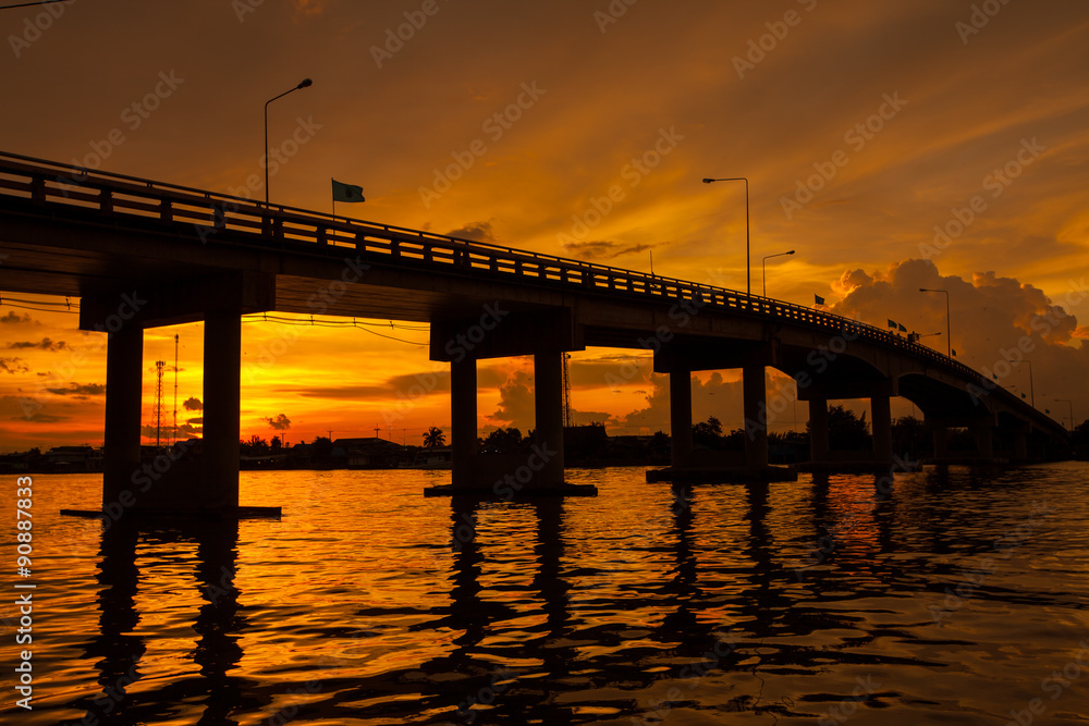 Silhouetted of Bridge over the river in Thailand. Silhouetted of Bridge over the river in Thailand.
