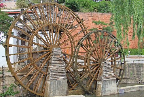 watermill on the street in Lijiang, China